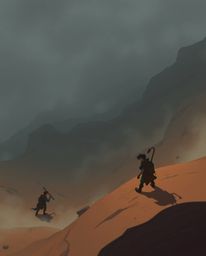 Embark on a captivating desert adventure with a brave hero in a Disney-style setting, captured from a high-angle perspective.