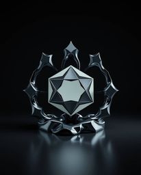 This logo concept features a sculptural 3D mercury form with a reflective surface and geometric shapes, creating an unsettlin