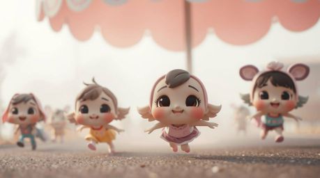Experience a soft cinematic chase scene featuring adorable and cute characters brought to life with exaggerated squash and st