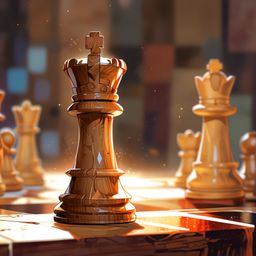 A meticulously hand-carved wooden chess piece takes center stage in this photograph.  The warm, soft lighting highlights the 