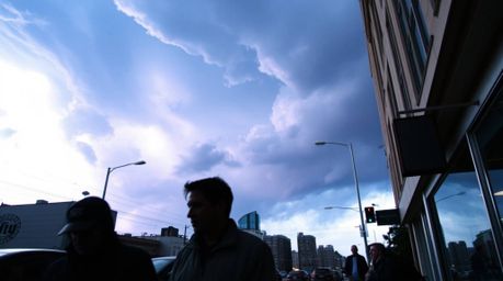 Explore the captivating realm of candid street photography where intense, dramatic weather takes center stage. This series fe