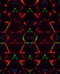 Explore a captivating artwork featuring an eerie atmosphere, seamless geometric patterns of hexagons and triangles, and biolu