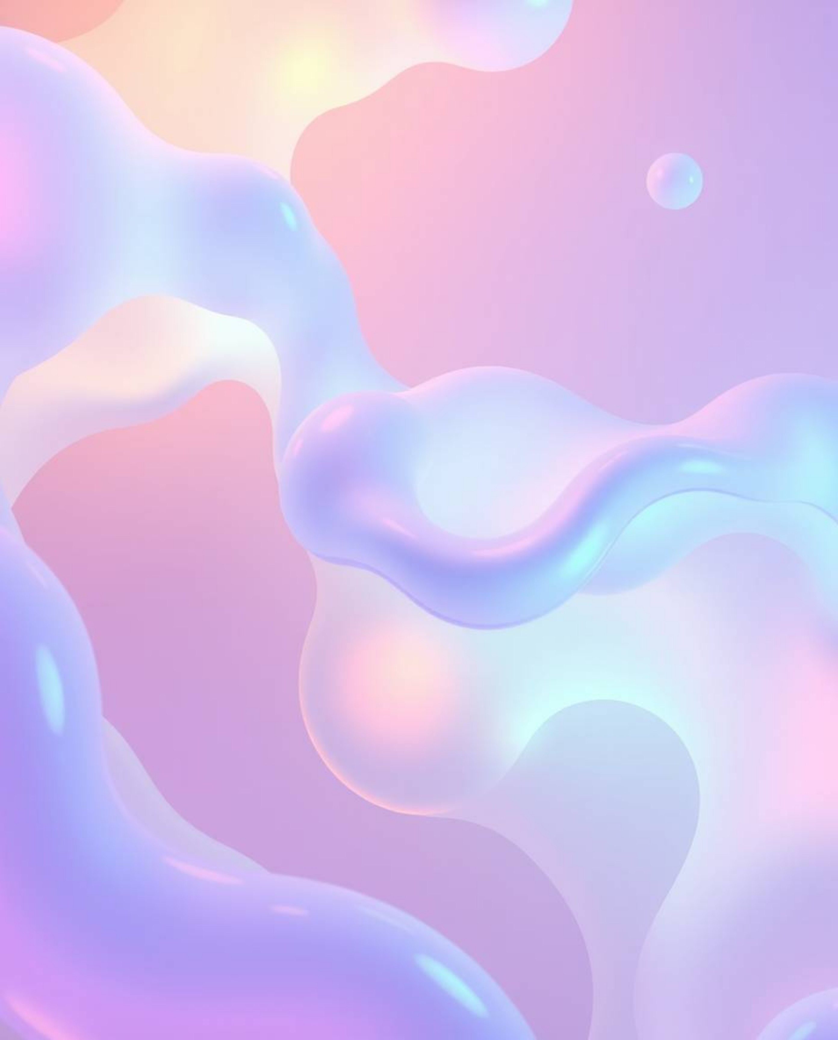 This artwork showcases a captivating 3D rendering of abstract bioluminescent liquid forms, rendered in vibrant pastel colors 