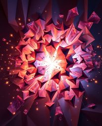 Experience the breathtaking beauty of colliding galaxies rendered in an intricate origami style.  Volumetric lighting creates