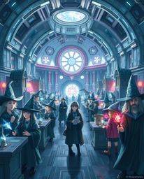 Explore a captivating world where magic meets technology in a futuristic wizard school. Young wizards hone their skills amids