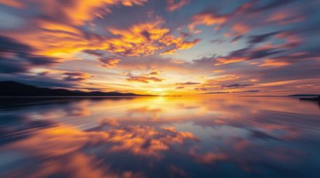 Capture the breathtaking beauty of a serene lake mirroring a vivid sunset sky, brought to life in an intricate origami style.