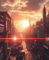 Immerse yourself in a futuristic cityscape blending natural earth tones with the vibrant energy of cyberpunk aesthetics. Brig