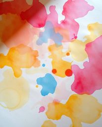 A dreamy long-exposure photograph captures the vibrant chaos of watercolor splashes blending on paper. Vivid tones and diffus