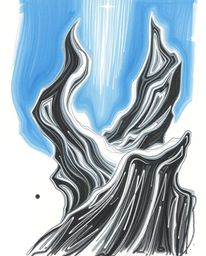 Experience an intense jet-black hand-drawn sketch radiating an ethereal spiritual vibe. Featuring futuristic 3D fluid shapes 