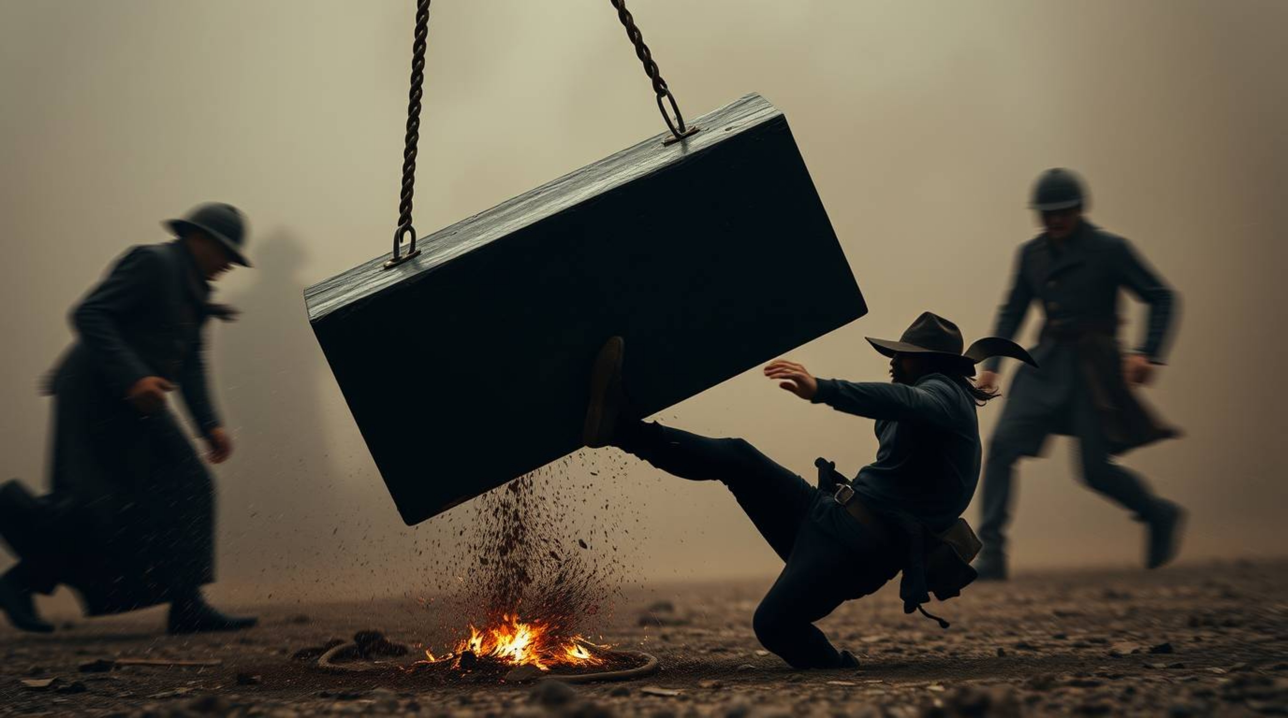 This series of jet-black, dynamic fine art photographs captures the dramatic moment of an anvil falling on a trickster charac