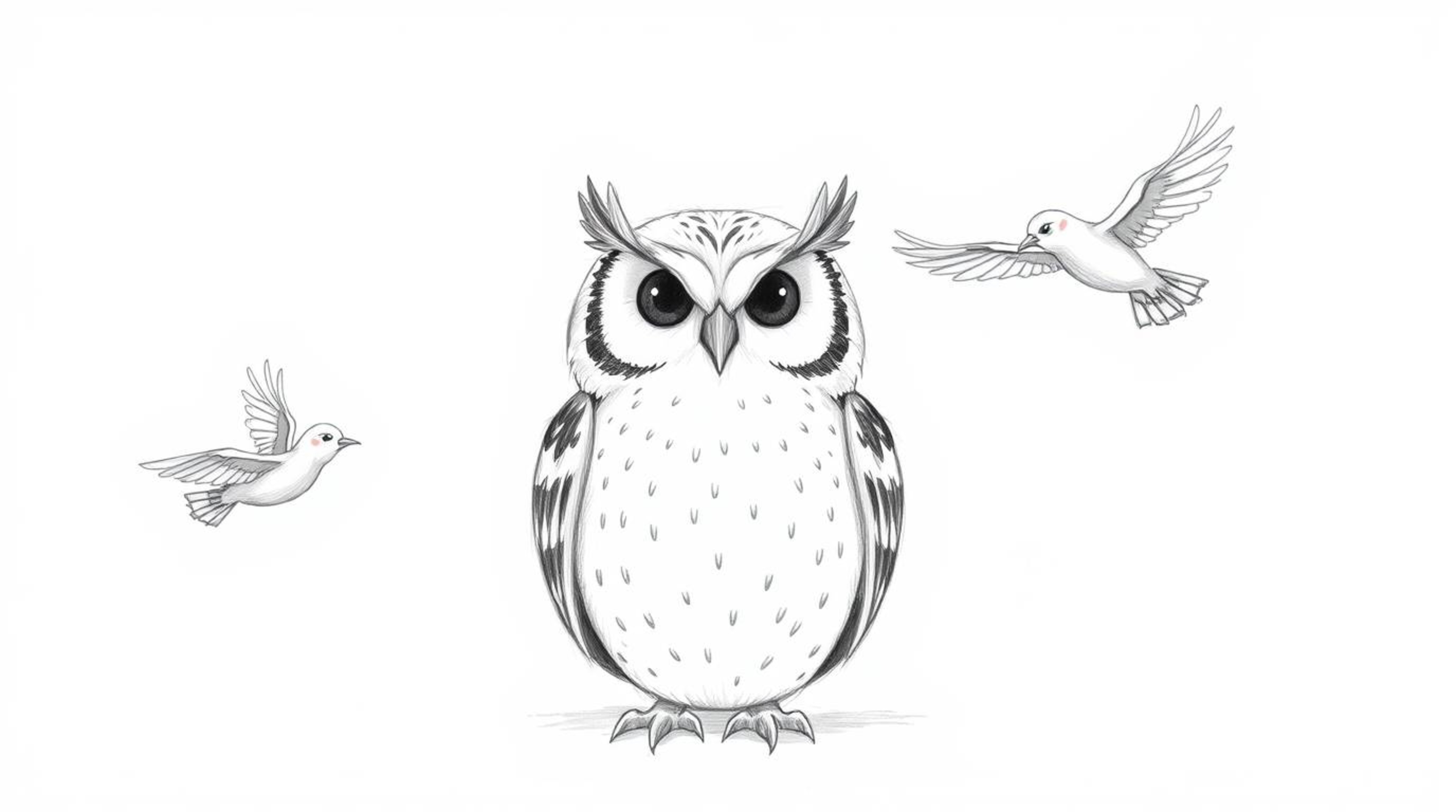A visually striking image featuring a blind owl, rendered in a smooth, Pixar-esque style, positioned centrally against a clea