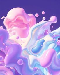 This captivating illustration features a vibrant Isekai anime-style aesthetic, showcasing abstract 3D liquid forms in a delig