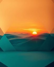 This artwork captures a luxurious and vibrant sunset over misty rolling hills in Tuscany from a stunning low-angle perspectiv