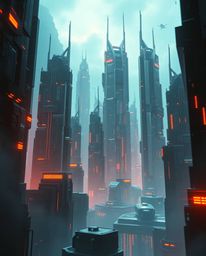 A captivating digital painting in a futuristic sci-fi style depicts a glitchy landscape featuring distorted skyscrapers and s