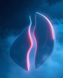 Immerse yourself in a mesmerizing world of distinct split, futuristic 3D fluid shapes accentuated with glowing edges against 