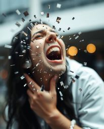 A captivating image depicting a person screaming as their world dramatically dissolves into a pixelated chaos, featuring a bl