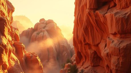 Experience the breathtaking beauty of a rocky canyon bathed in warm sunset hues, rendered in a stunning sculptural clay art s