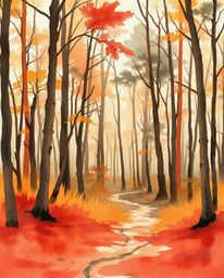 A captivating blend of traditional and digital art. This piece features a delicate watercolor painting of a natural forest sc
