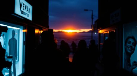 Explore candid street photography with an ethereal and spiritual vibe, featuring a breathtaking sunset over icy polar glacier
