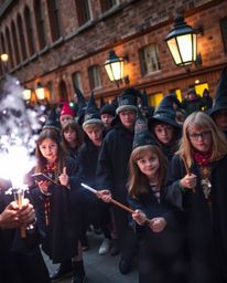 Explore the enchanting world of candid street photography where a magical school brimming with young wizards is seamlessly in