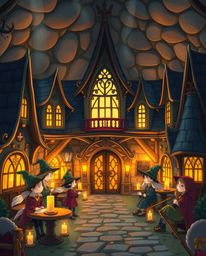 Immerse yourself in the enchanting world of a magical school brimming with adorable and cute young wizards, illuminated by th