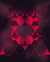 Explore a dynamic digital sketch featuring a seamless geometric pattern of hexagons and triangles, bathed in a vibrant neon c