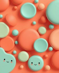 Explore a captivating world of warm terracotta and cool teal 3D shapes adorned with a smooth gradient texture and charming fe