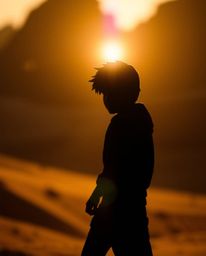 A brave, Disney-esque hero is silhouetted against the bright desert sun in this stunning image.  The backlighting creates a d