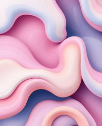 A classic abstract oil painting featuring dynamic 3D liquid forms rendered in soft pastel colors.  The artwork showcases smoo