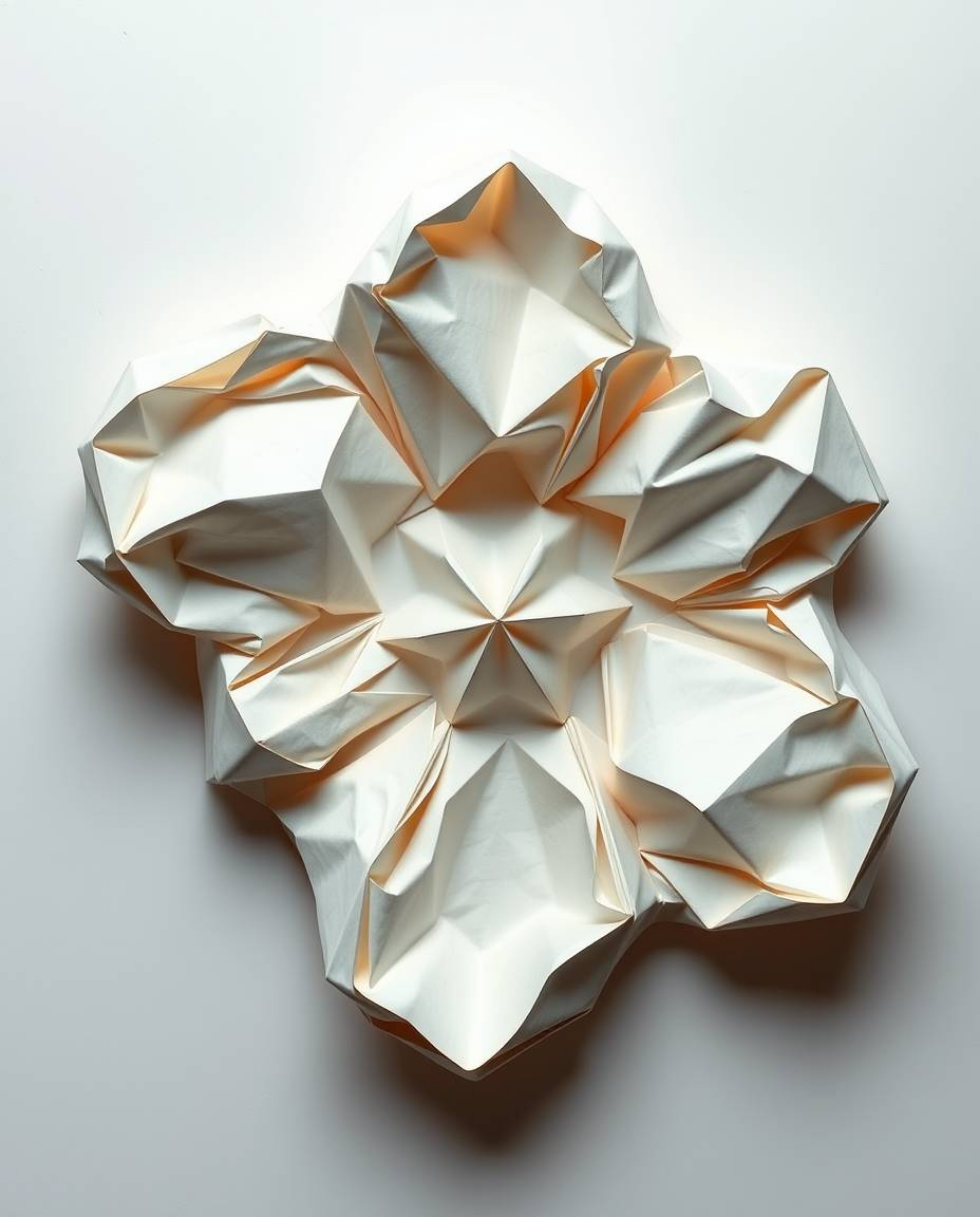 Explore mesmerizing origami-style 3D fluid mercury sculptures captured from an overhead bird's eye view. The intricate design