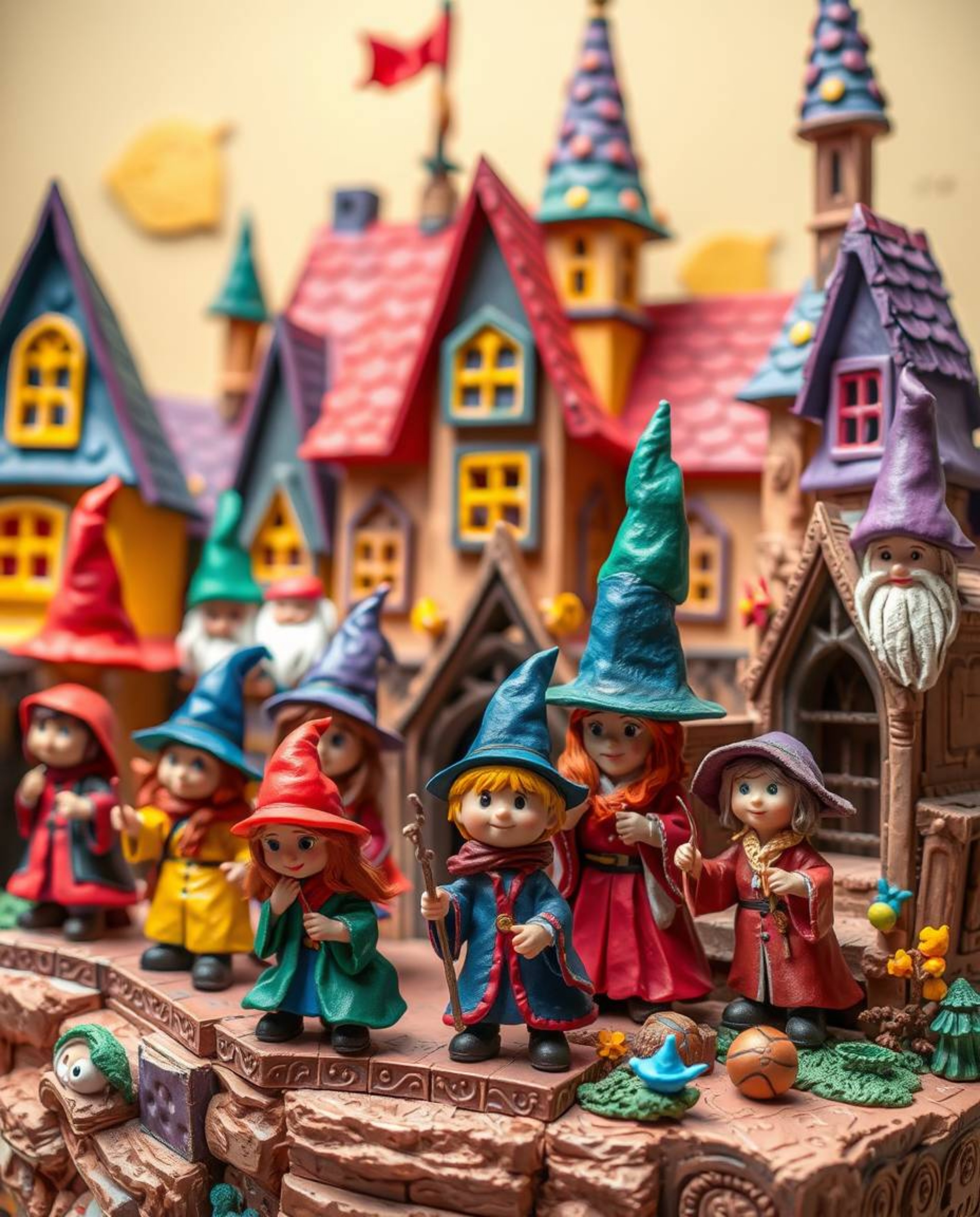Immerse yourself in a magical school brimming with young wizards and vibrant colors, meticulously crafted from layered papier