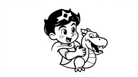 A timeless and elegant logo design featuring a charming prince battling a cartoon dragon.  Inspired by 1950s animation, this 