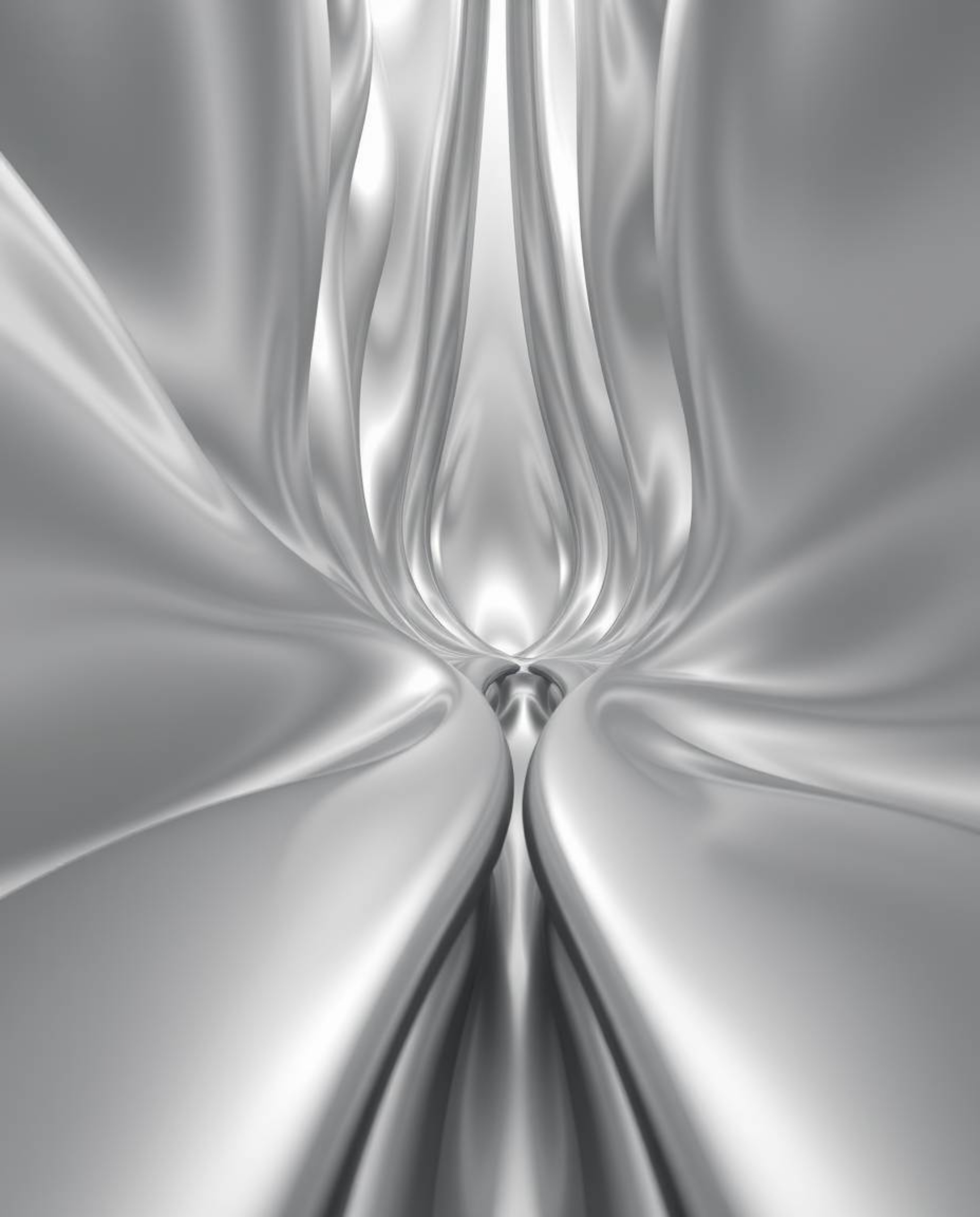 Experience the timeless elegance of smooth 3D fluid metallic shapes floating effortlessly in zero gravity. This high-angle pe