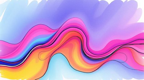 This digital art piece features a color sketchnote style hand-drawn sketch of neon gradient textures flowing across a liquid 
