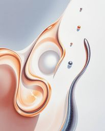 A delicate watercolor painting captures the ethereal beauty of smooth 3D fluid shapes adorned with metallic textures, gracefu
