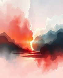Explore a captivating digital landscape that undergoes an intense, dramatic transformation through a delicate watercolor pain