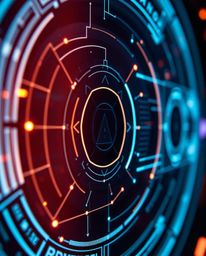 A tight close-up showcasing a futuristic digital interface with intricate geometric patterns and a mesmerizing holographic ef