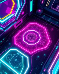 High-angle perspective image in a futuristic sci-fi style showcasing a seamless geometric pattern of hexagons and triangles r