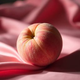 A captivating close-up ASMR image featuring a soft, blushing pink peach adorned with delicate texture and condensation, resti