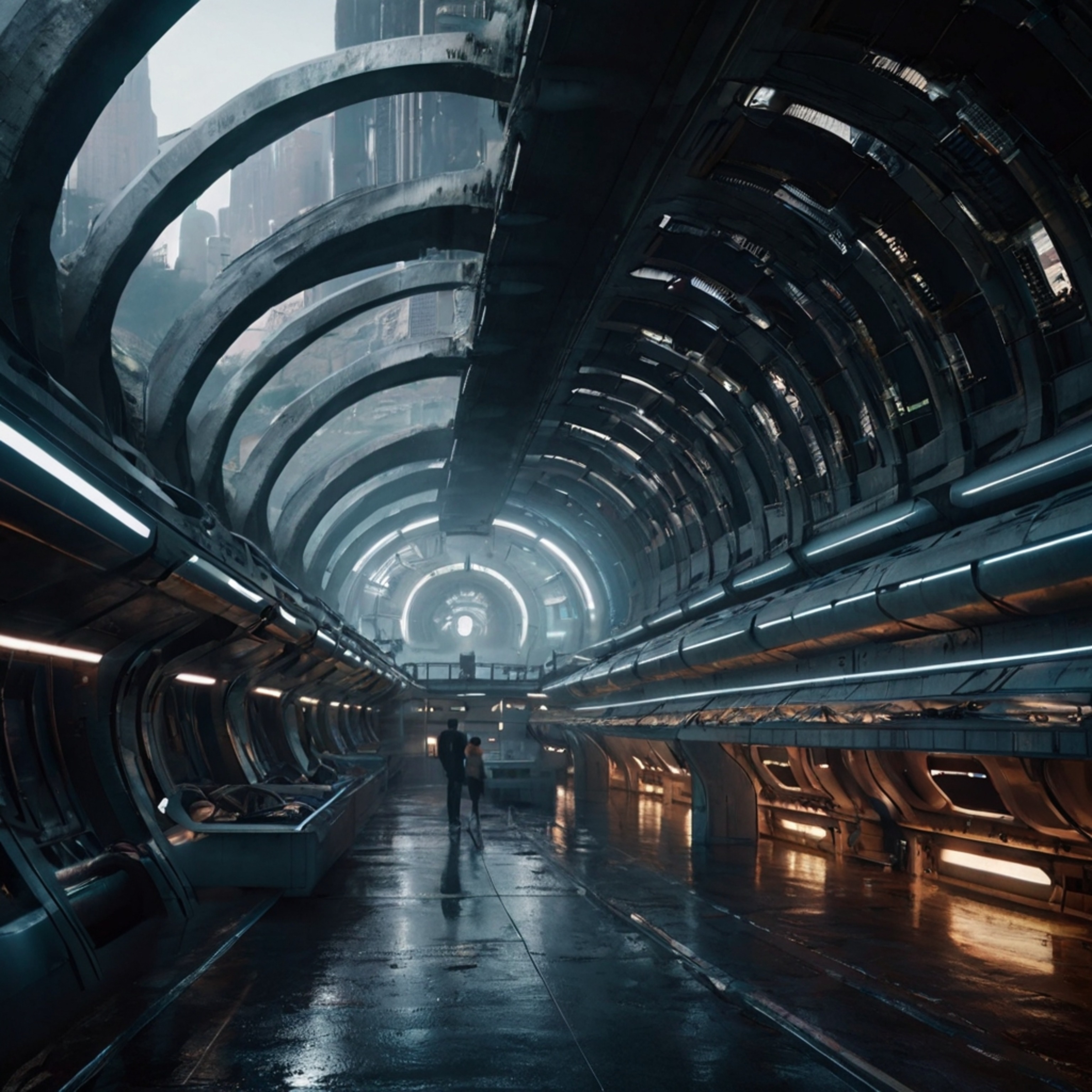 Imagine a breathtaking futuristic underground city, a marvel of engineering and design. Picture circular domes that pierce th