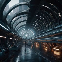 Imagine a breathtaking futuristic underground city, a marvel of engineering and design. Picture circular domes that pierce th