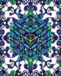 This vibrant art print features a captivating repetitive cube pattern in Escher-style impossible geometry, rendered in cool b