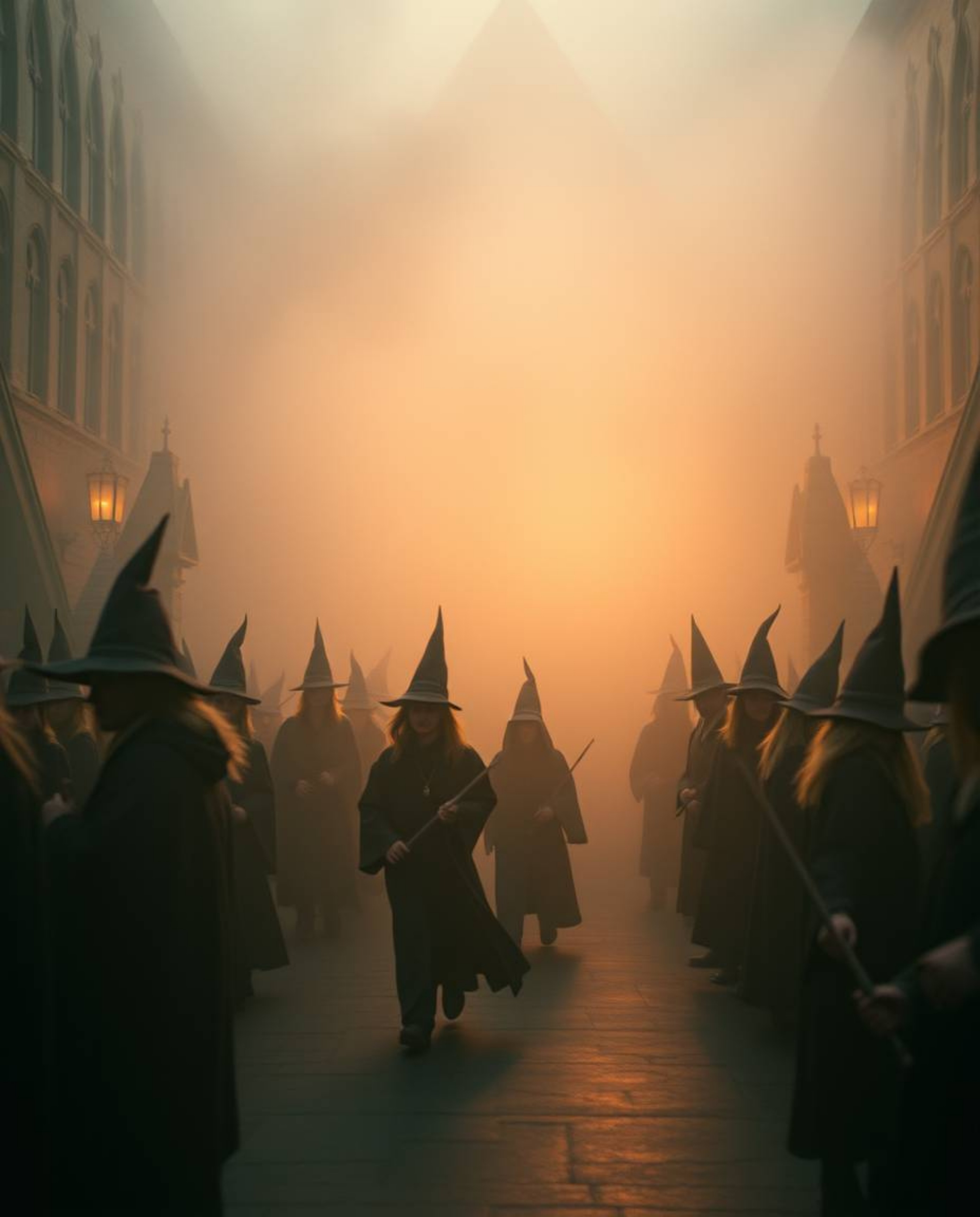 Explore a world of soft cinematic haze and dramatic cinematic style, set within a magical school brimming with young wizards.