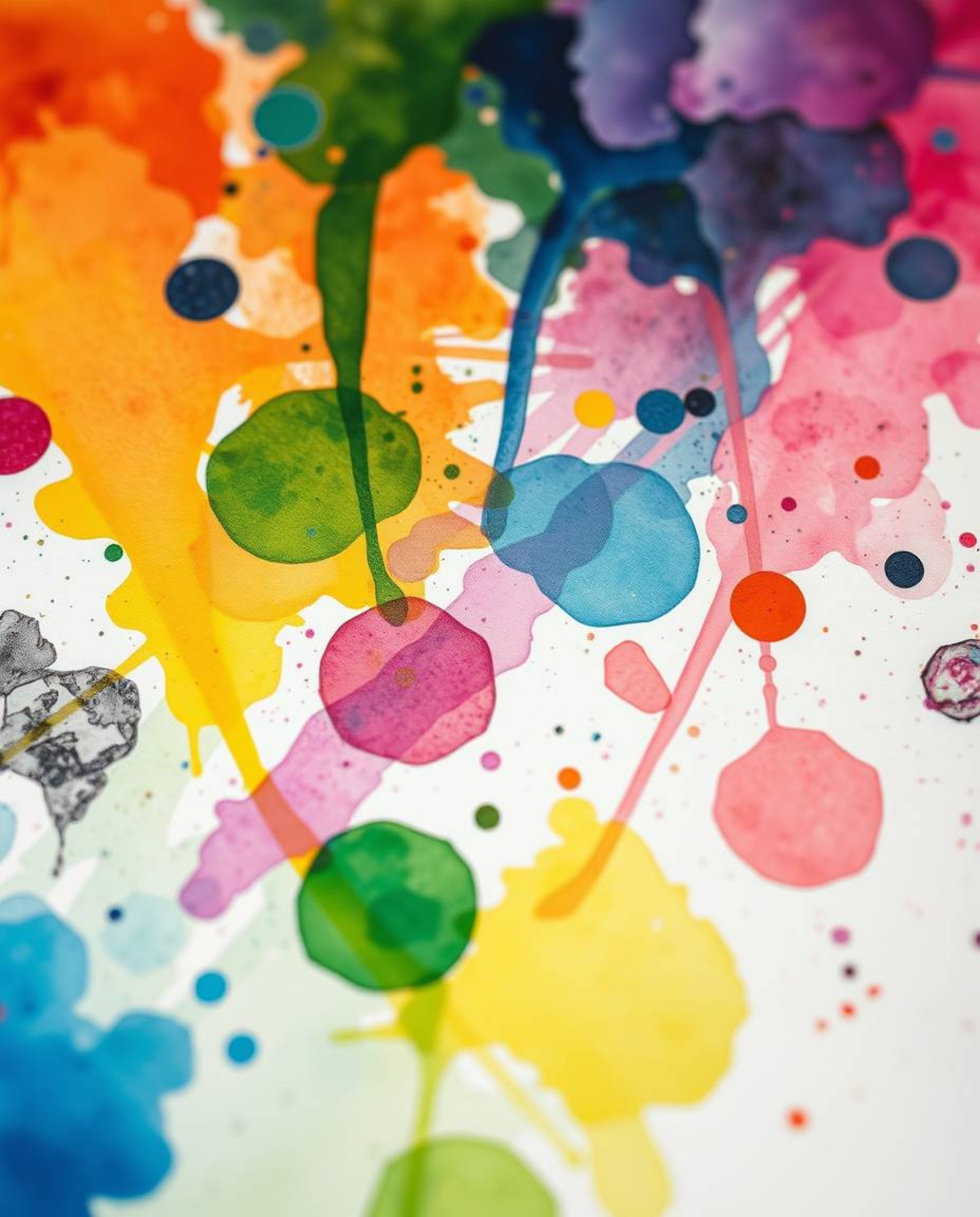 A high-resolution stock photo showcasing colorful watercolor splashes blending seamlessly on paper.  The image features vivid