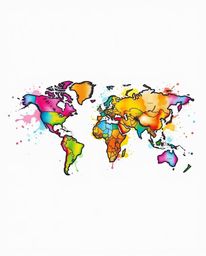 This art print features a graceful and elegant traditional tattoo style world map. Created from bright colorful splashes with