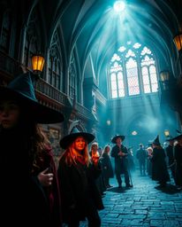 Explore a captivating magical school brimming with young wizards, brought to life through a dramatic cinematic style. Experie