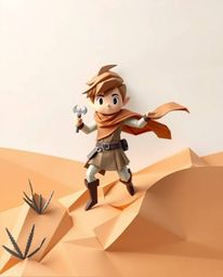 Embark on a captivating desert adventure with a brave hero, rendered in a stunning origami style.  This Disney-esque journey 