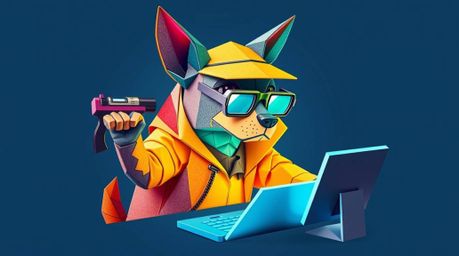 Explore a captivating origami-style illustration featuring a dog detective equipped with high-tech gadgets. This artwork show