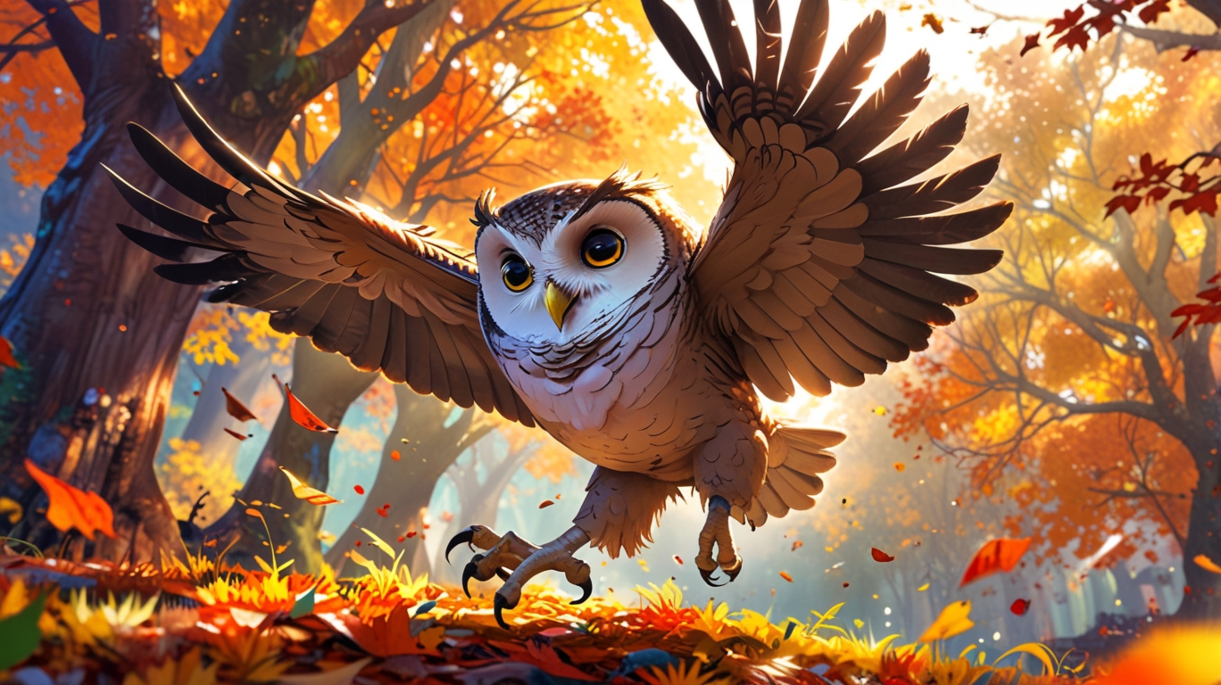 In a visually stunning scene that combines the charm of Pixar with the expressiveness of anime, a wise blind owl is depicted 