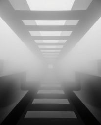 This artwork features a captivating black and white geometric pattern designed in an optical illusion style, instantly transp
